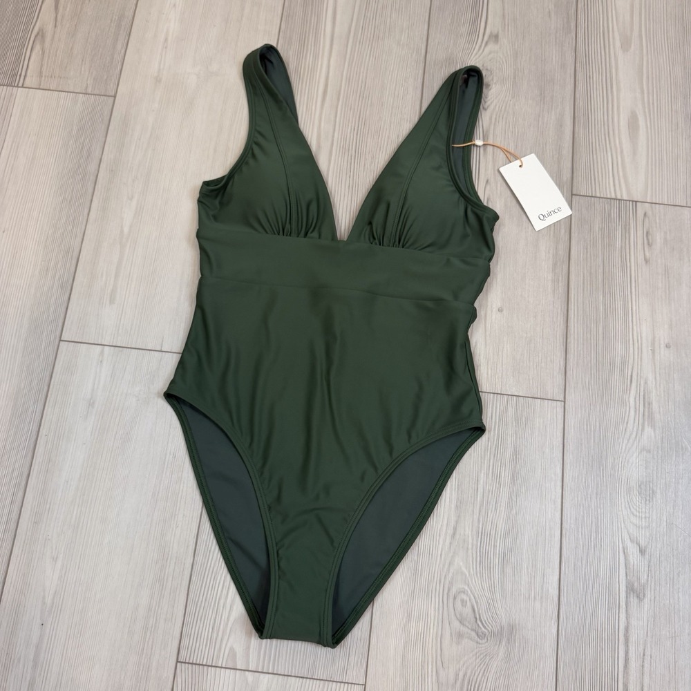 NWT Quince Italian Plunge One-Piece Swimsuit, Small, Green - Picture 4 of 10